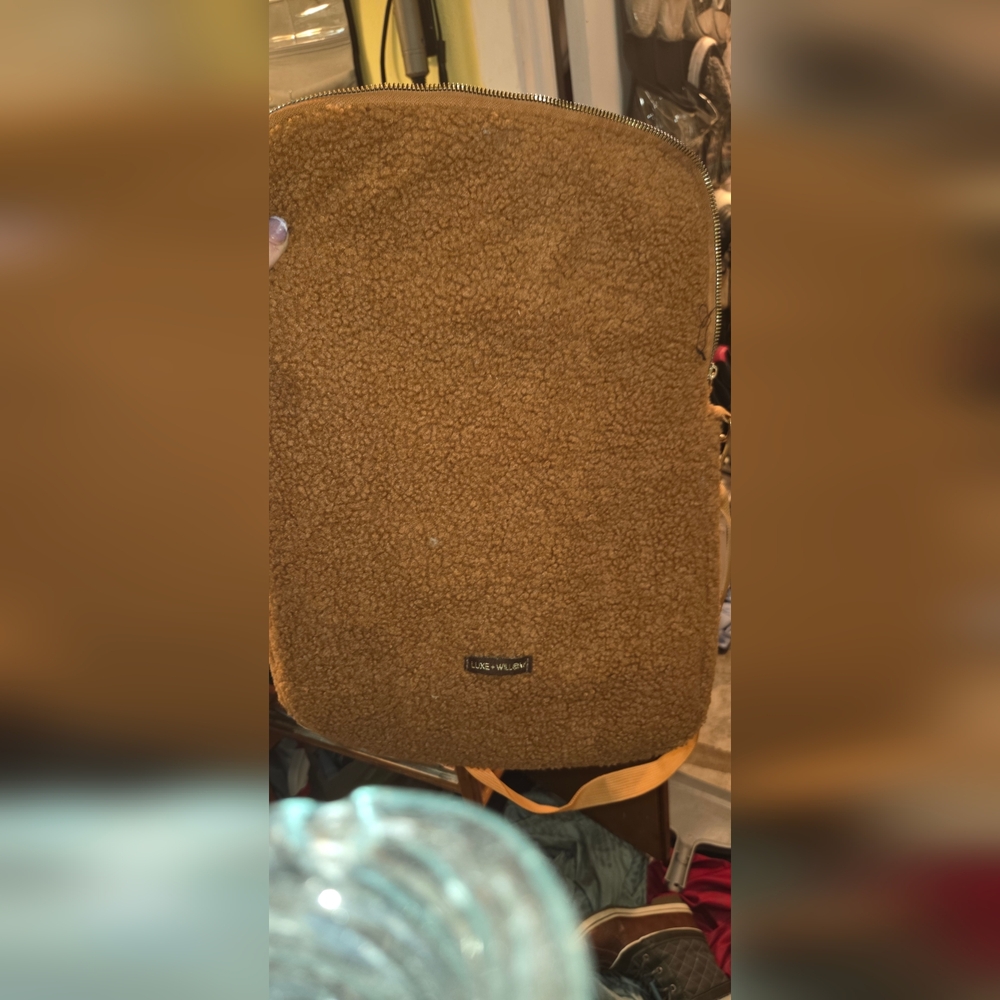 Luxe + Willow Camel Colored Sherpa 16" Laptop Bag With Shoulder Strap